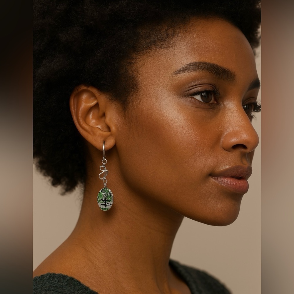 Handmade Resin Tree of Life Earrings, Stainless Steel Hooks NWT